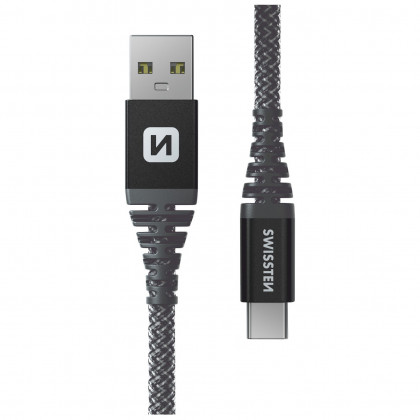 Nabíjací a dátový kábel Swissten Kevlar USB/USB-C 1,5 m tmavě šedá