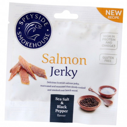 Sušené mäso Indiana Jerky Speyside Smokehouse Sea Salt & Black Pepper Salmon Jerky 30g