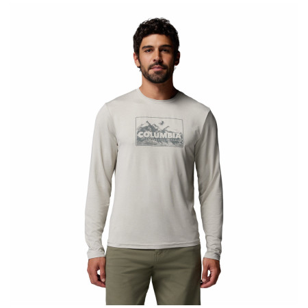 Pánske tričko Columbia Parsons Point™ Ls Graphic Tee béžová Dark Stone Heather Framed Peakscape