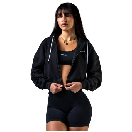 Dámska mikina Nebbia Black zip-up hoodie Power čierna BLACK