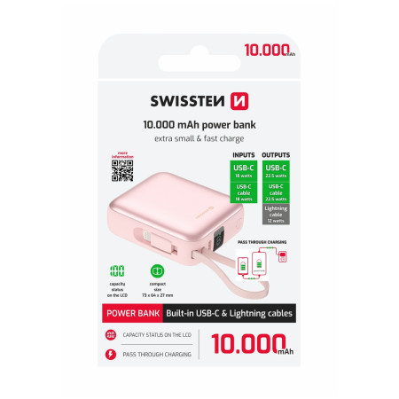 Powerbanka Swissten Space 10000 mAh USB-C + Lightning ružová růžová
