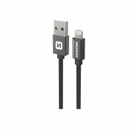 Nabíjací a dátový kábel Swissten Textile USB / Lightning 1,2 m čierna černá