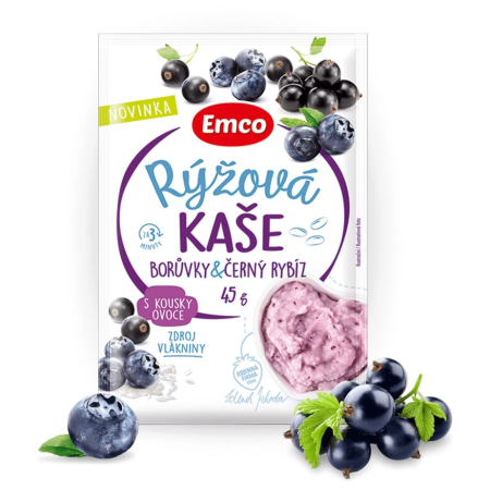 Kaša Emco Rýžová kaše s borůvkami a černým rybízem 45g