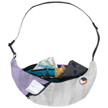 Ľadvinka Ticket To The Moon Upcycled Sling Bag sivá/fialová Light Grey / Light Purple