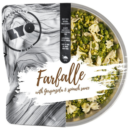 Dehydrované jedlo Lyo food Farfalle with Gorgonzola & Spinach Sauce 370g