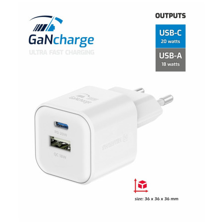 Nabíjačka Swissten TRAVEL CHARGER GaN 1x USB-C 20W PD AND 1x USB-A 18W QC