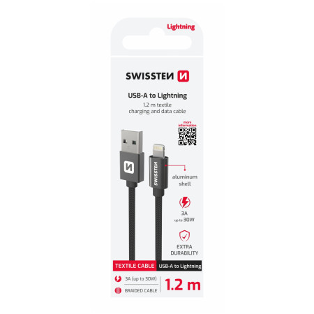 Nabíjací a dátový kábel Swissten Textile USB / Lightning 1,2 m