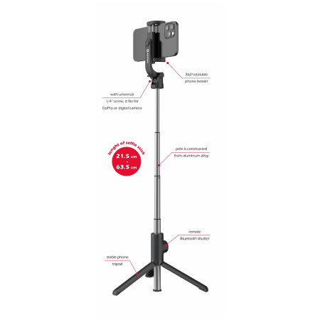 Selfie tyč Swissten BLUETOOTH SELFIE STICK ALUMINUM TRIPOD PRO