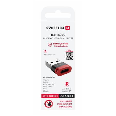 Adaptér Swissten Dataguard With Data Blocking USB-A (Male) / USB-C (Female)
