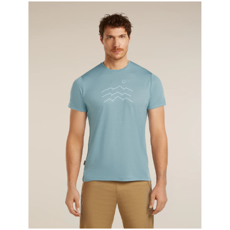 Pánske funkčné tričko Icebreaker Merino Blend 125 Cool-Lite™ Sphere SS Tee Across the Peaks svetlomodrá FLINT BLUE