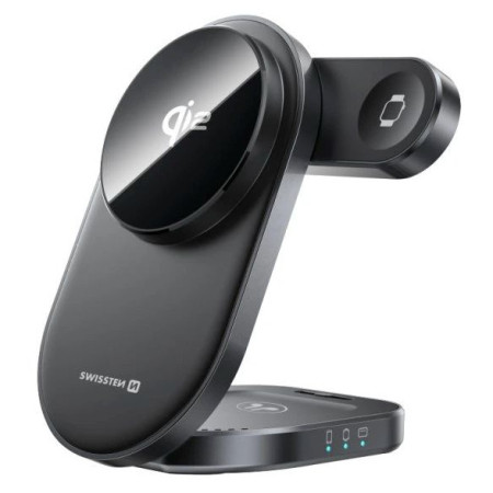 Bezdrôtová nabíjačka Swissten MagBase 3-in-1 čierna