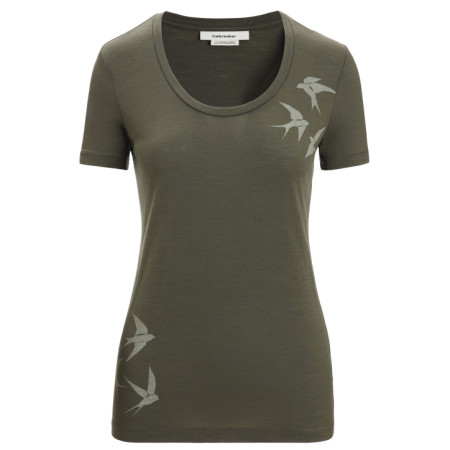 Dámske tričko Icebreaker Women Tech Lite II SS Scoop Tee Swarming Shapes zelená Loden