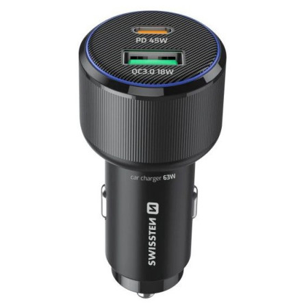 Adaptér Swissten Car Charger USB-C PD + USB-A, 63W + cabel USB-C / USB-C, 1 m