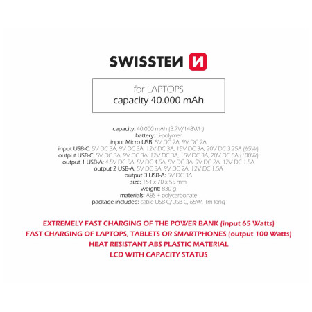 Powerbanka Swissten Power Line 40000 mAh 100W
