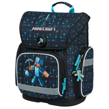 Školský batoh pre 1. stupeň Baagl Ergo čierna/modrá Minecraft Blue Axe