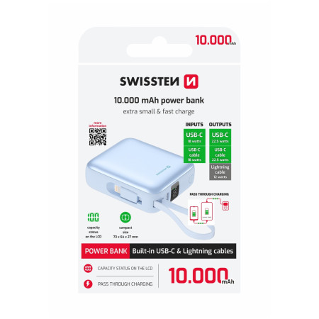 Powerbanka Swissten Space 10000 mAh USB-C + Lightning modrá modrá