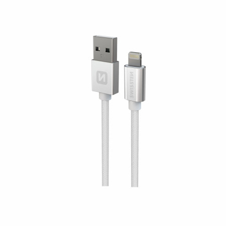 Nabíjací a dátový kábel Swissten Textile USB / Lightning 1,2 m strieborná stříbrná