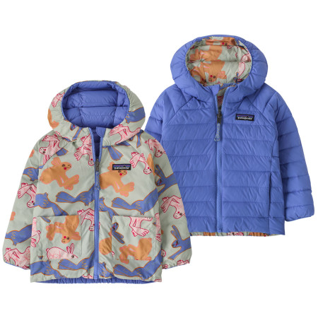 Detská bunda Patagonia Baby Reversible Down Sweater Hoody - BNLF modrá Bunny Life: Flurry Green
