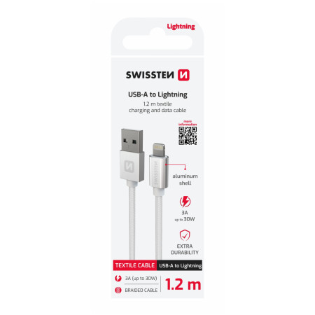Nabíjací a dátový kábel Swissten Textile USB / Lightning 1,2 m