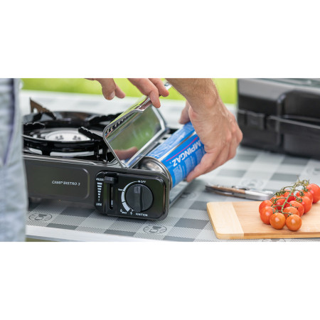Plynový varič Campingaz Bistro 3 - černý, uložení náhradní CV, 2 pojistky