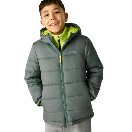 Detská zimná bunda Regatta Junior Hooded Marizion Dark Forrest Green khaki Dark Forrest (Wild Lime)