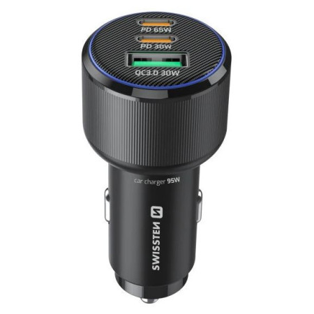 Adaptér Swissten Car Charger 2x USB-C PD + USB-A, 95 W + cabel USB-C / USB-C, 1 m