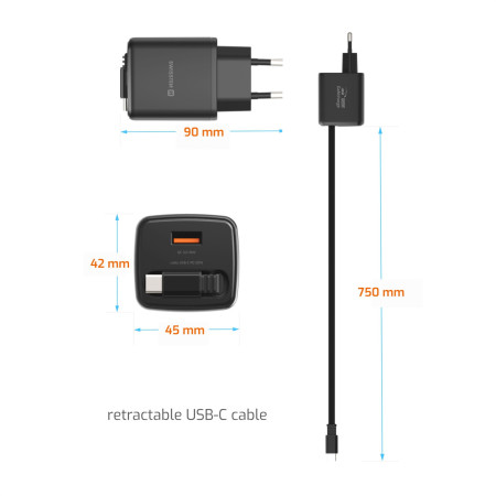 Adaptér Swissten SlideCharge Gan 30W, 1X USB-A 18W