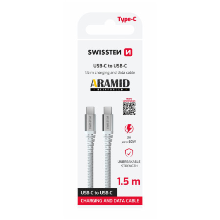 Kábel Swissten Aramid Reinforced USB C / USB C 1,5 m