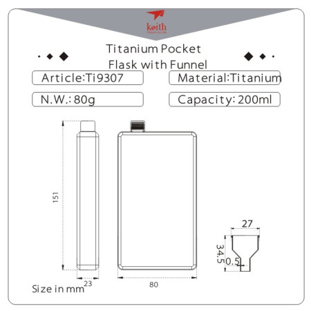 Ploskačka Keith Titanium Titanium Jug 200 ml