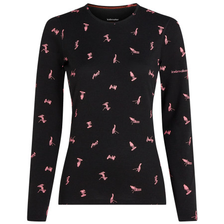 Dámske funkčné tričko Icebreaker Women Merino 200 Oasis LS Crewe Snow Day čierna Blck/Acdpnk/Aop