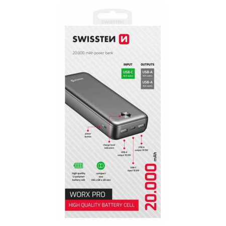 Powerbanka Swissten Worx Pro 20000 mAh