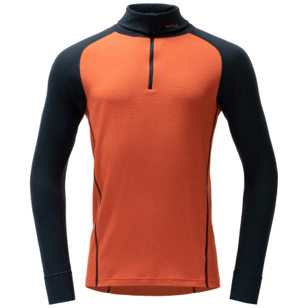 Pánske funkčné tričko Devold Duo Active Merino 205 Zip Neck Man oranžová/sivá Brick