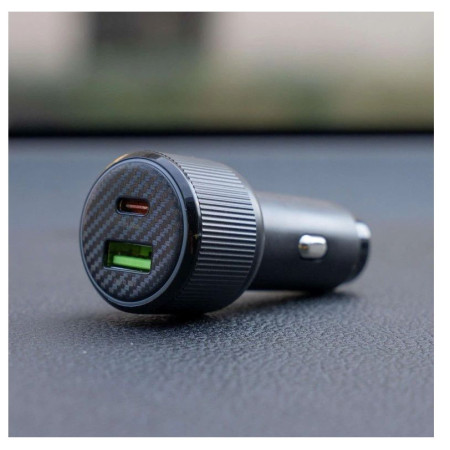 Adaptér Swissten Car Charger USB-C PD + USB-A, 63W + cabel USB-C / USB-C, 1 m