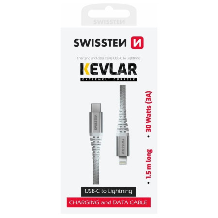 Kábel Swissten Kevlar USB C / Lightning 1,5 m