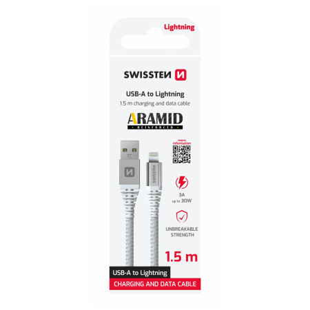 Kábel Swissten Aramid Reinforced USB / Lightning 1,5 m
