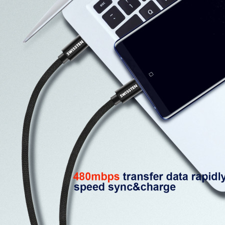 Nabíjací a dátový kábel Swissten Textile USB-C / USB-C 3 m