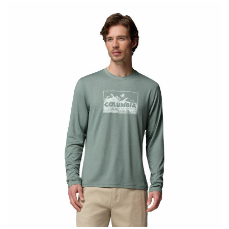 Pánske tričko Columbia Parsons Point™ Ls Graphic Tee svetlozelená Sedona Sage Heather Framed Peakscape