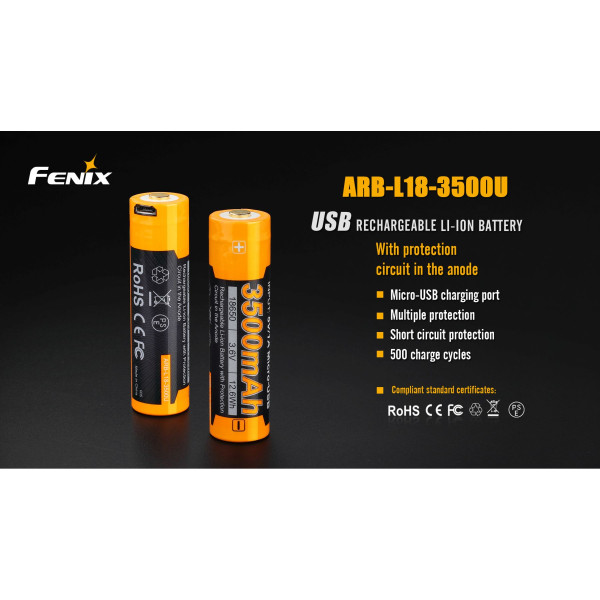 Dobíjacie batérie Fenix ​​18650 3500 mAh USB Li-ion